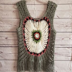 Impressions vintage look crochet boho hippie vest